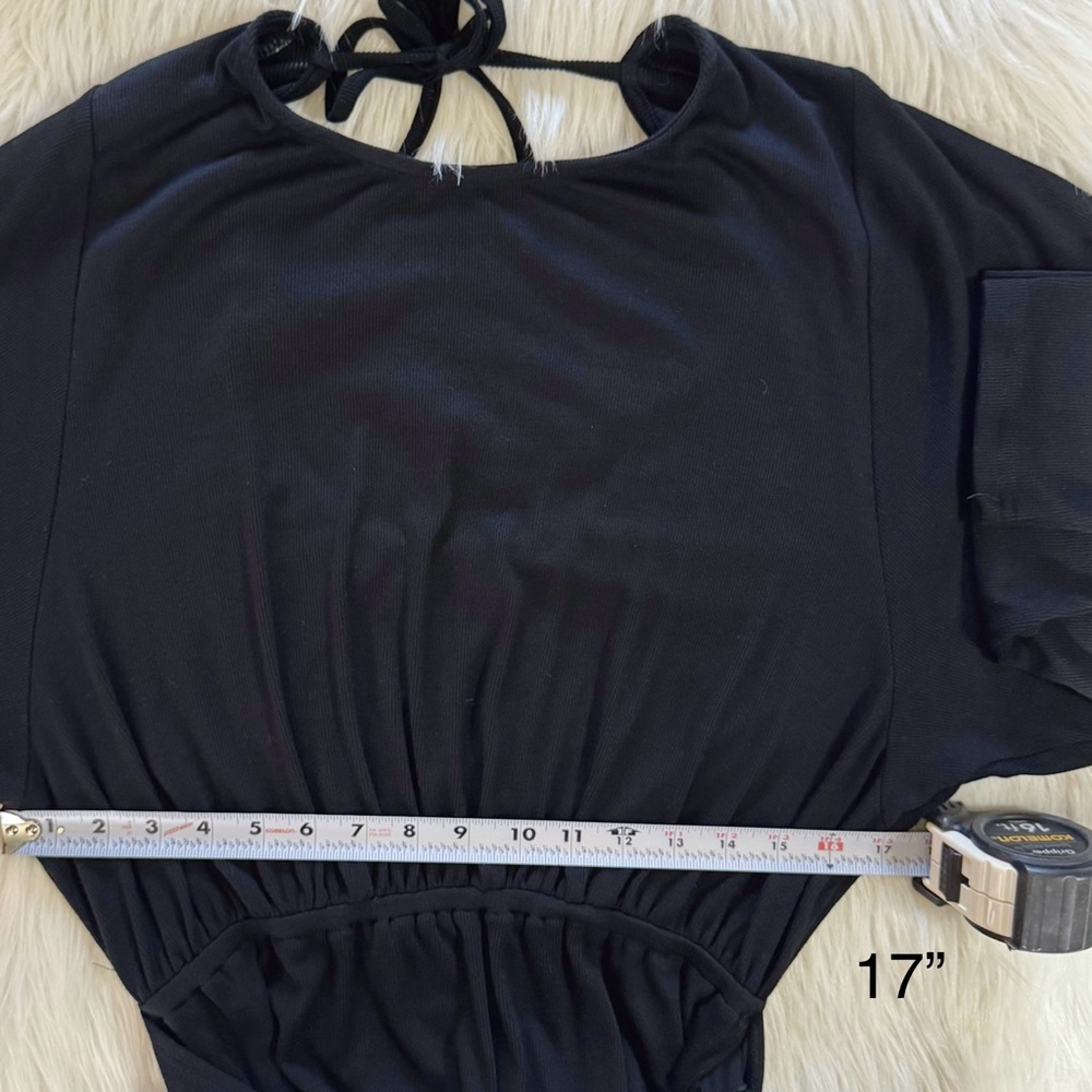 NWT Free People Black Wrap Tie Waist Dolman Long Sleeve Knit LBD Mini Dress M - Picture 11 of 12
